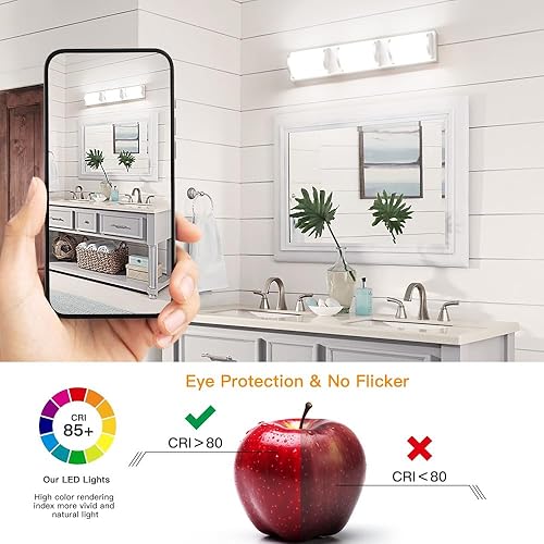 Miniatura 3 de Sytmhoe Lámpara de tocador de baño de níquel cepillado, moderna lámpara LED de 24 pulgadas para espejo, 24 W 6000 K, apliques de pared blanca cálida