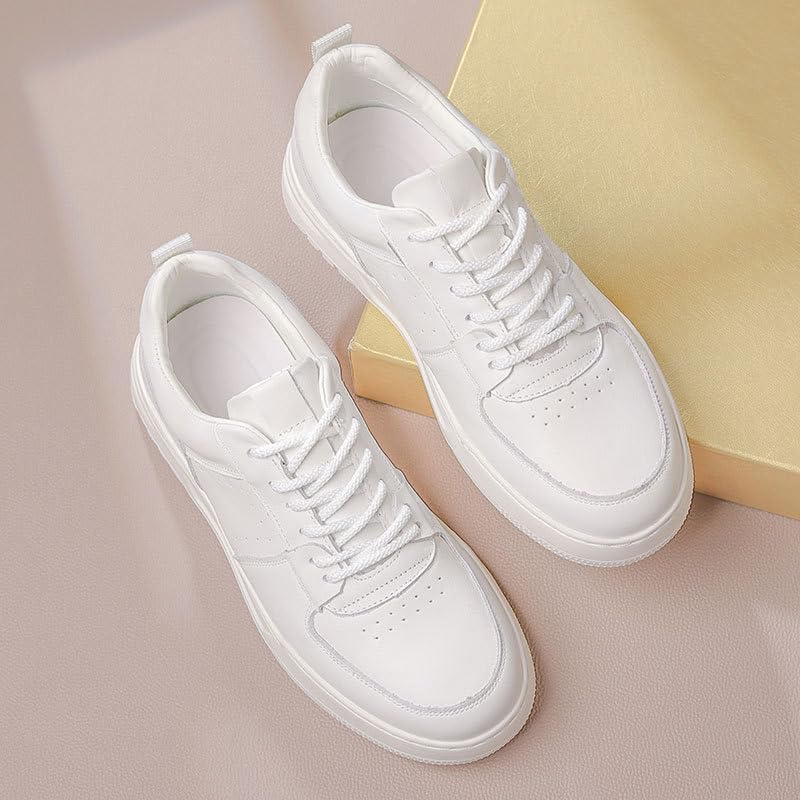 Chaussures de planche pour hommes en cuir blanc de vachette basses et polyvalentes