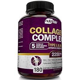 NutriFlair Multi Collagen Peptides 2250mg - Type I, II, III, V, X - Collagen Supplements Complex Powder Pills for Women and Men - Hydrolyzed Protein, Healthy Hair, Skin, Nails - Non-GMO (180 Capsules)