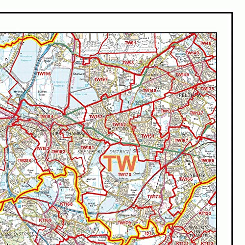 Carte murale avec code postal Guildford GU revêtement plastique pro