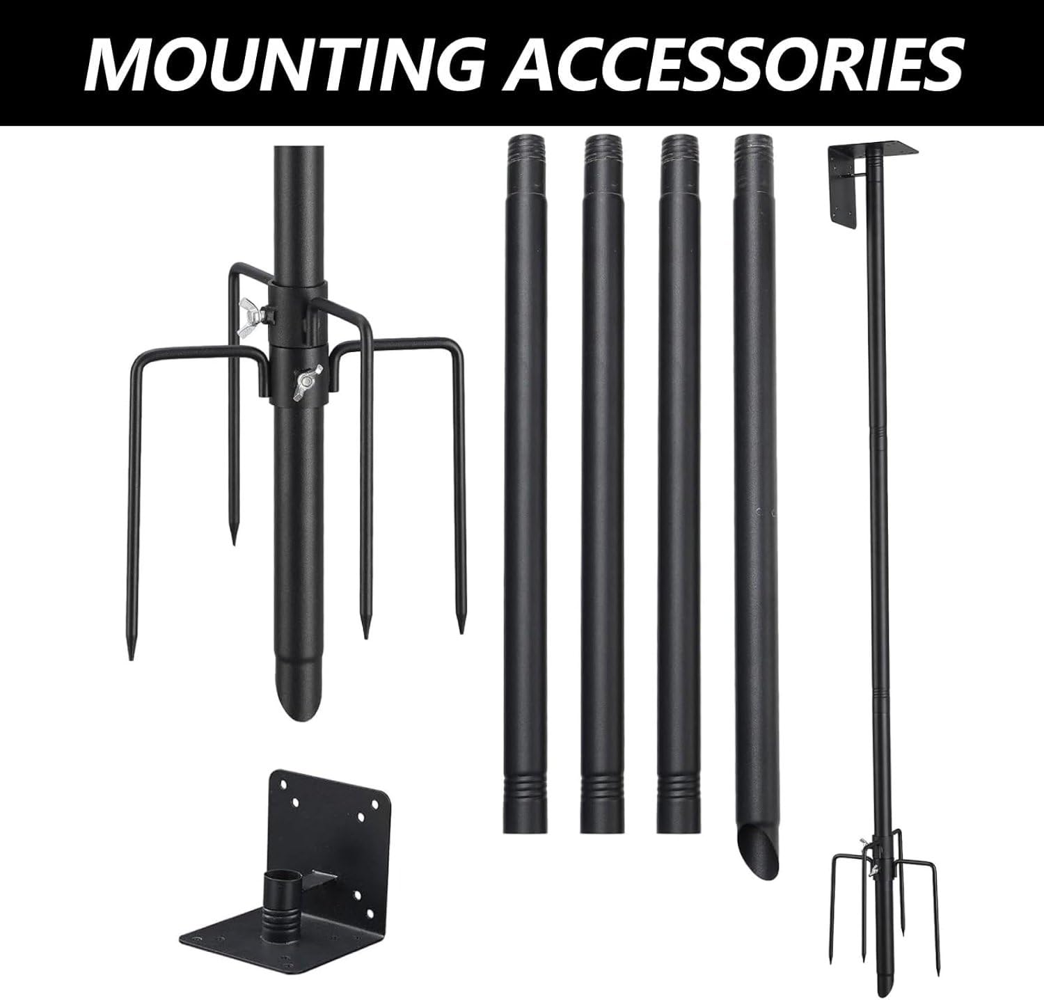 Kit de support de perche pour mangeoire à oiseaux, réglable, 193 cm, support universel avec 5 dents, pour jardin, extérieur, cour, noir