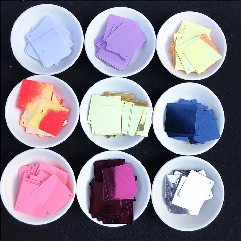 Lentejuelas para coser, Lentejuelas planas cuadradas con 1 agujero, 30 mm, multicolor, paquete de 100(Solid White)