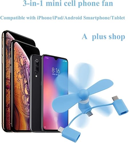Miniatura 4 de A plus Mini ventilador de teléfono celular 3 en 1 compatible con iPhone/iPad/Android Smartphone/Tablet apto para micro USB/tipo C/puerto Lightning,
