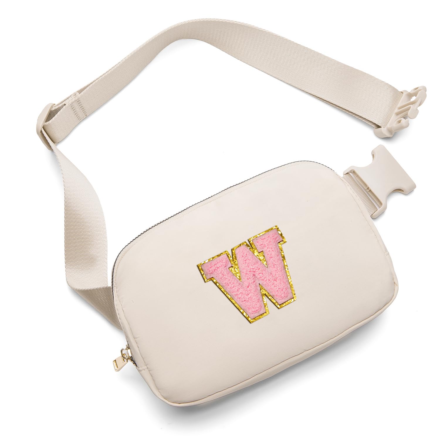 Gitus Gifts for 7 8 9 10 11 Year Old Girls Belt Bag Fanny Pack Crossbody Bags with Initial Letter Patch Birthday Gifts for Daughter Sister Friends Teen girls(Beige-W)
