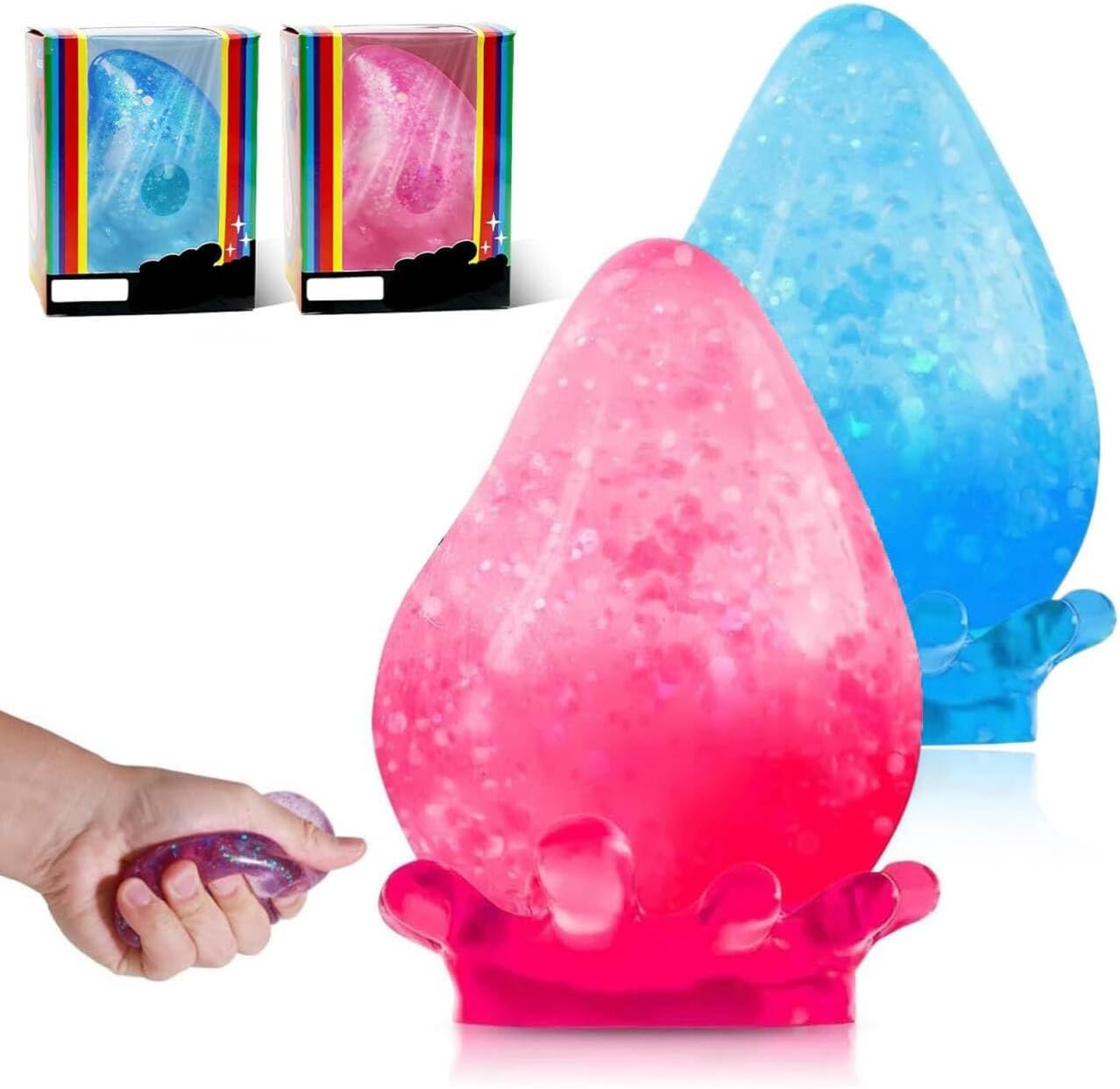 2 Pack Squishy Water Drop Stress Balls, Silicone Squeeze Fidget Toys for Anxiety Relief, Portable Sensory Relax Toys, Ideal Gift for Home Office Use (Blue Pink)