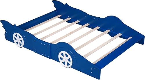 Miniatura 6 de SOFTSEA Base de cama de automóvil de tamaño matrimonial para niños, plataforma de madera con ruedas para niños y niños, cama en forma de coche de