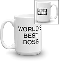 Vista 4 de NBC The Office World's Best Boss Dunder Mifflin Ceramic Mug, White 15 oz - Official Michael Scott Mug As Seen On The Office