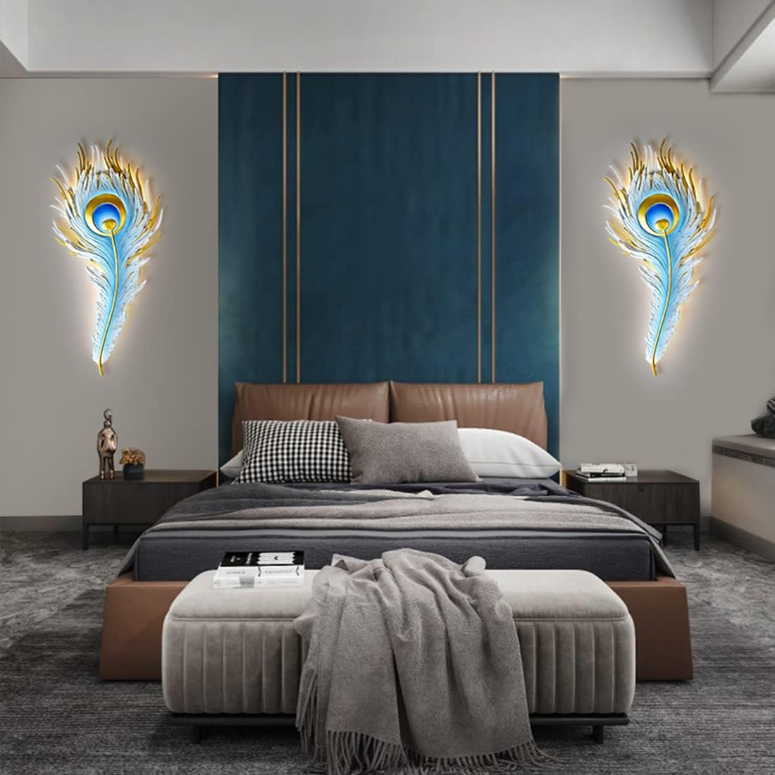 Wall Sconce for Bedroom Set of 2 LED Wall Mount Light Fixtures Blue Feather Design 23W 3000K-6000K Dimmable LED Wall Lamp for Living Room Hallway Dining Table (2-Pack) (2-Pack)