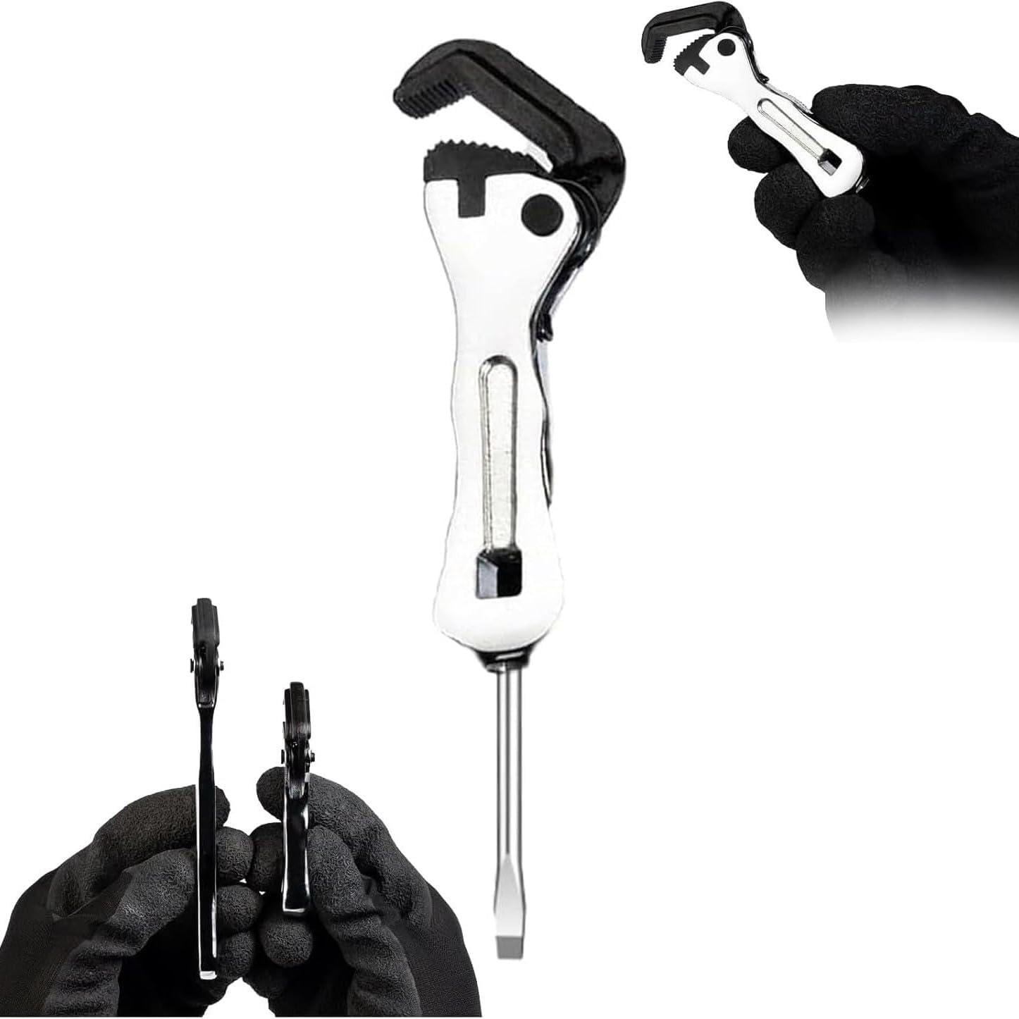 Micro Stubby Wrench - Self-Adjusting Pocket Sized Wrench Tool, Fits Nuts & Bolts 5/16" to 3/4", Built-in Bit Driver, Outdoor & Emergency Kit Essential (16x3x0.5cm)