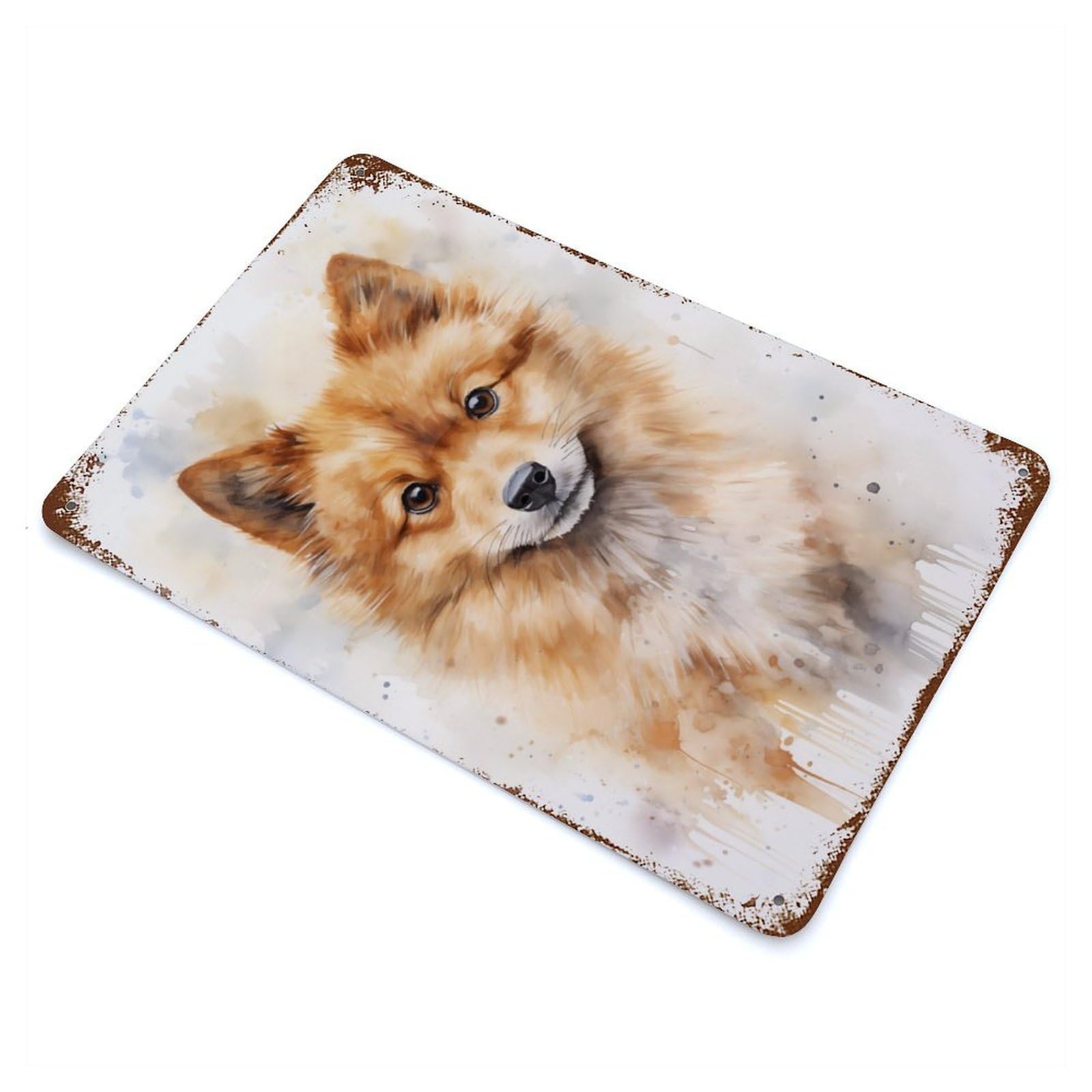Aged Metal Wall Plaque with Finnish Spitz Portrait Design 11.8"x7.9", for Basement, Hobby Room And Garage Decor, Farmhouse Wall Decor