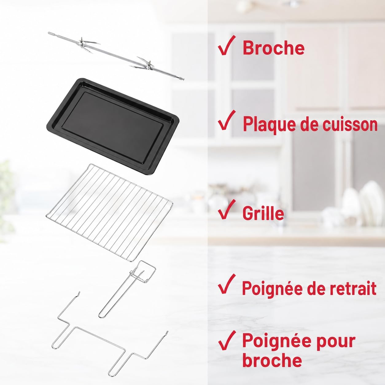 OptimumX Four Électrique 60L XXL à Chaleur Tournante, 2200W, Tournebroche, Lumière Intérieure, 40–230°C, Noir