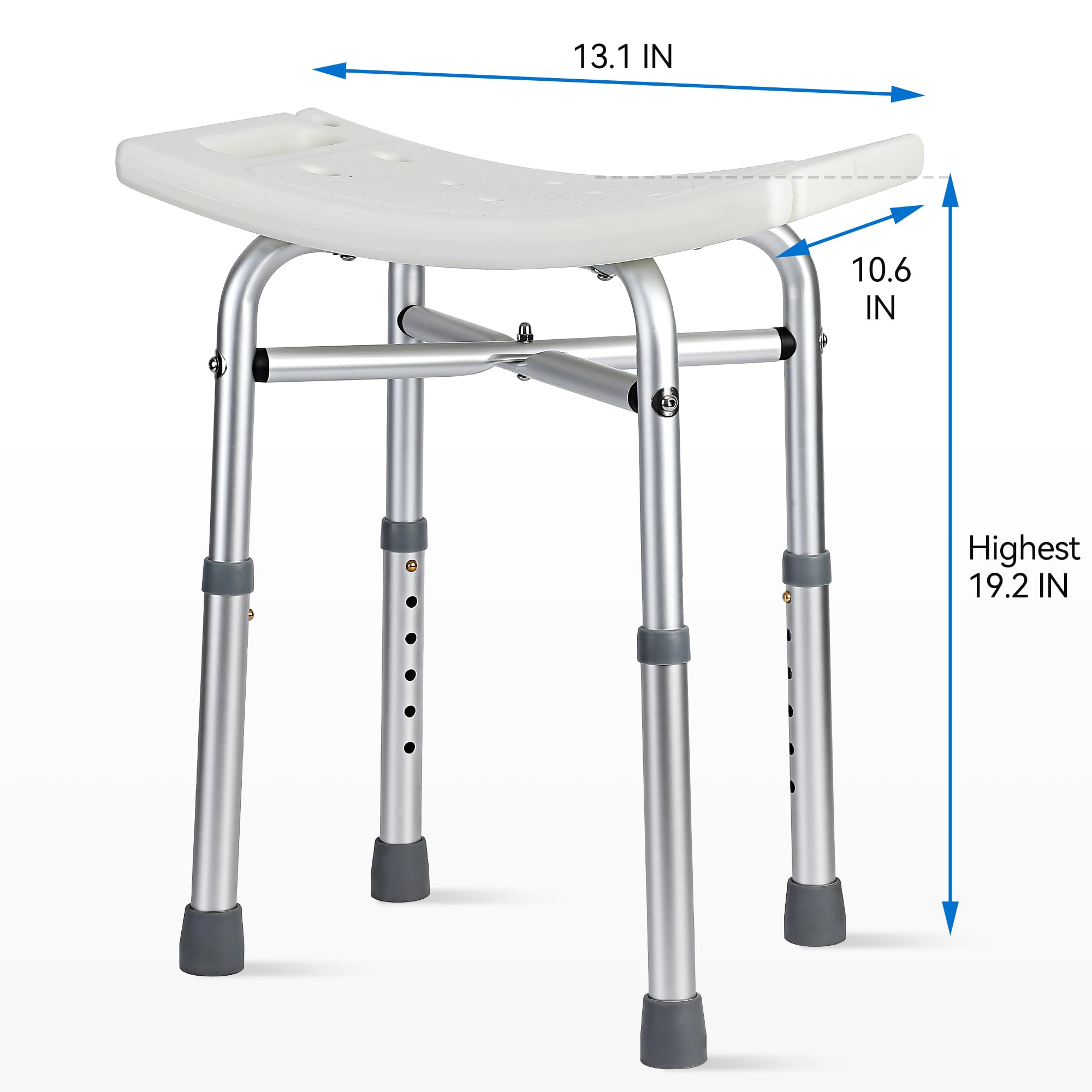 Shower Stool With Hygiene Cut-Out, 6 Height Adjustable Shower Chair With Backrest Non-Slip Foot Pads, Bath Chair Bathroom Aid For Seniors, Pregnant Women, Disabled,White - View #8