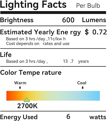 Miniatura 7 de Candelabro LED E12 equivalente a 60 vatios equivalente a 60 W, lámpara de araña CA10, 2700 K, base E12 blanca suave, regulable, ideal para
