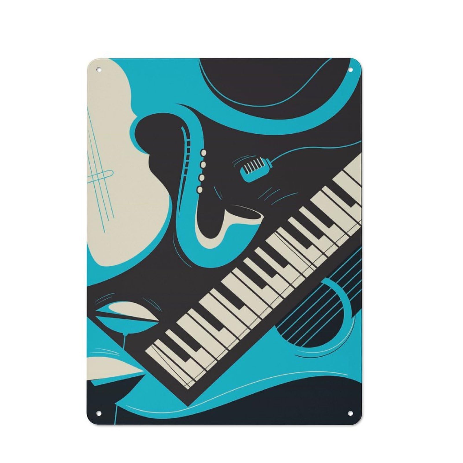Decorative Tin Sign with Abstract Jazz Music Design 40x30cm, Nostalgic Old Style Wall Plaque for Living Room, Hallway, Kitchen Or Cafe