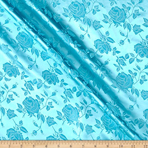 Rose Satin Jacquard Aqua, Fabric by the Yard