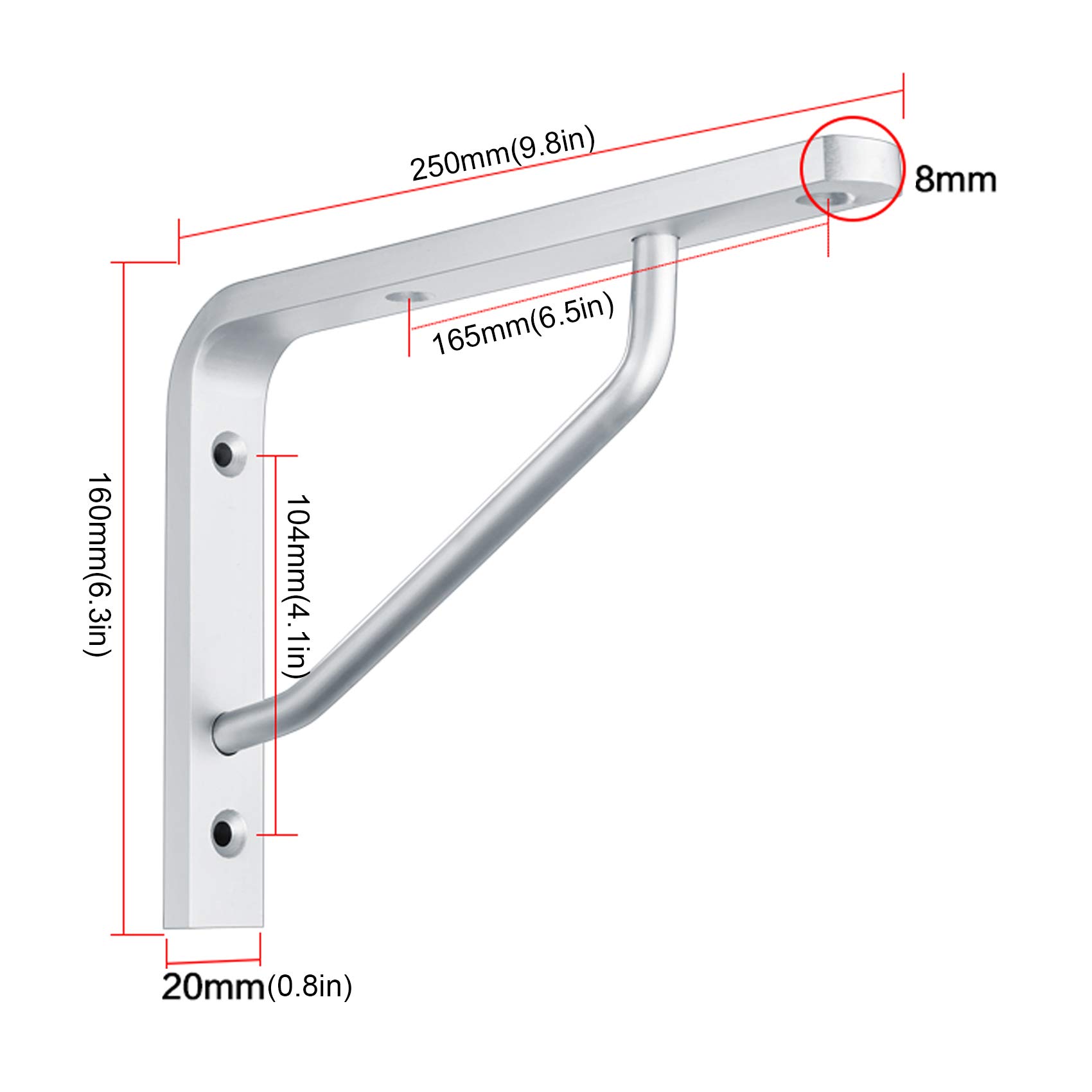Staffe per mensole in acciaio inox, supporto per mensole da appendere a parete, staffa per mensole in lega di alluminio solida da 2 pezzi, supporto angolare triangolare, supporto per mensole da appe