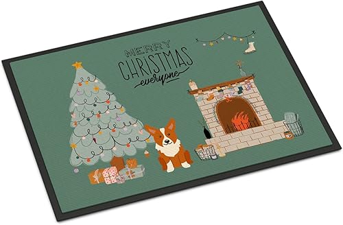 Caroline's Treasures CK7663MAT Corgi Christmas Everyone - Felpudo de 18 x 27 pulgadas, tapete para puerta delantera, interior y exterior, para