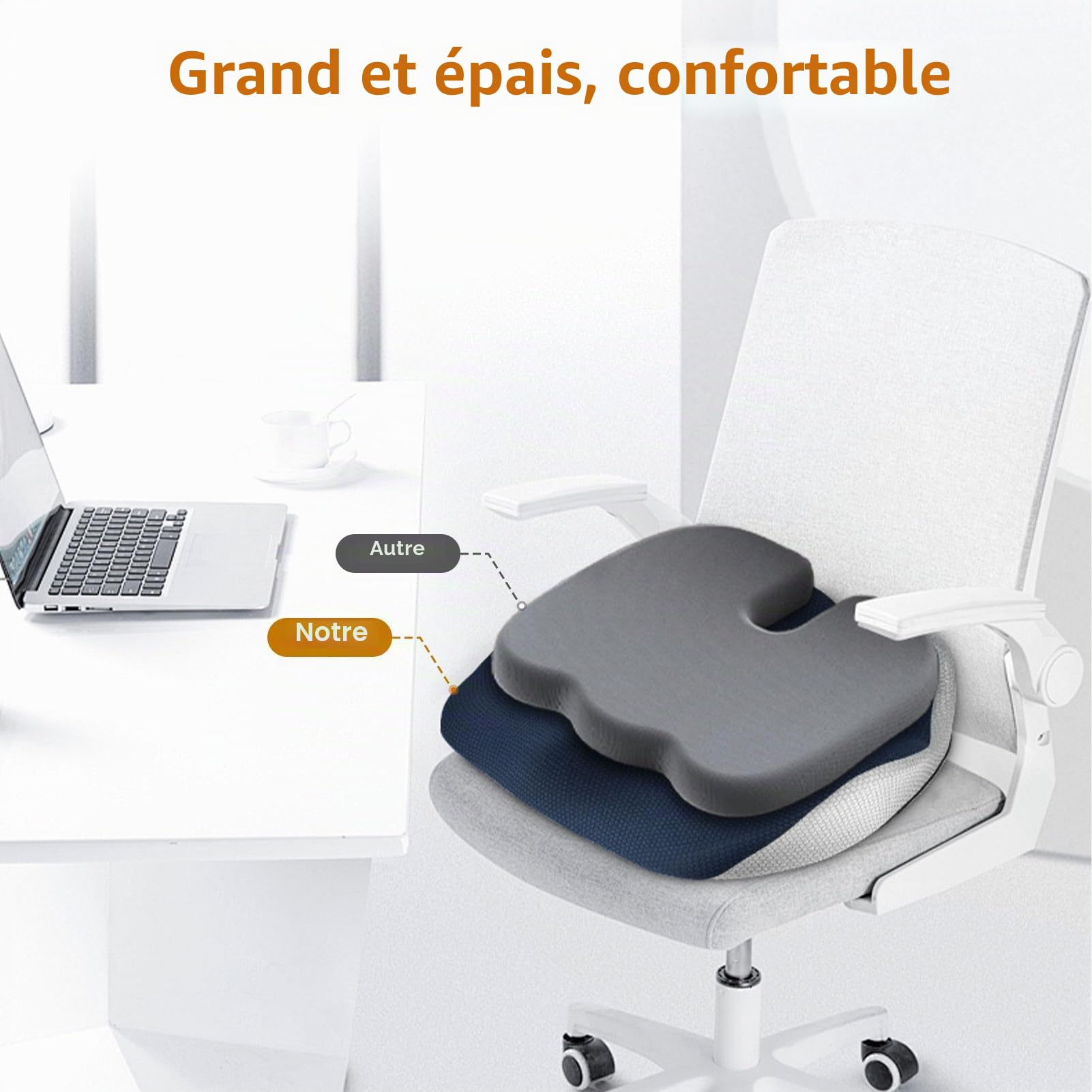 Fwiull Coussin Siège de Voiture, Coussin de Siège de Conduite en Mousse Mémoire de Forme, Rehausseur d'Assise Ergonomique, Coussin de Siège pour Voiture, Bureau, Auto