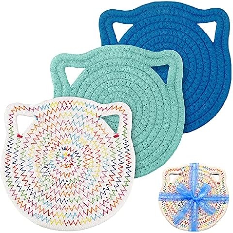 YONOVO 7" Cat Ear Cotton Trivets Set Cover