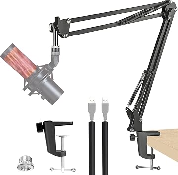 For HyperX Quadcast Boom Arm - Mic Arm with 2 Cable Sleeve, Mic Stand with 3/8" To 5/8" Adapter Compatible with Blue Yeti Fifine Shure SM7B MV7 HyperX QuadCast S AT2020 and Other Microphone