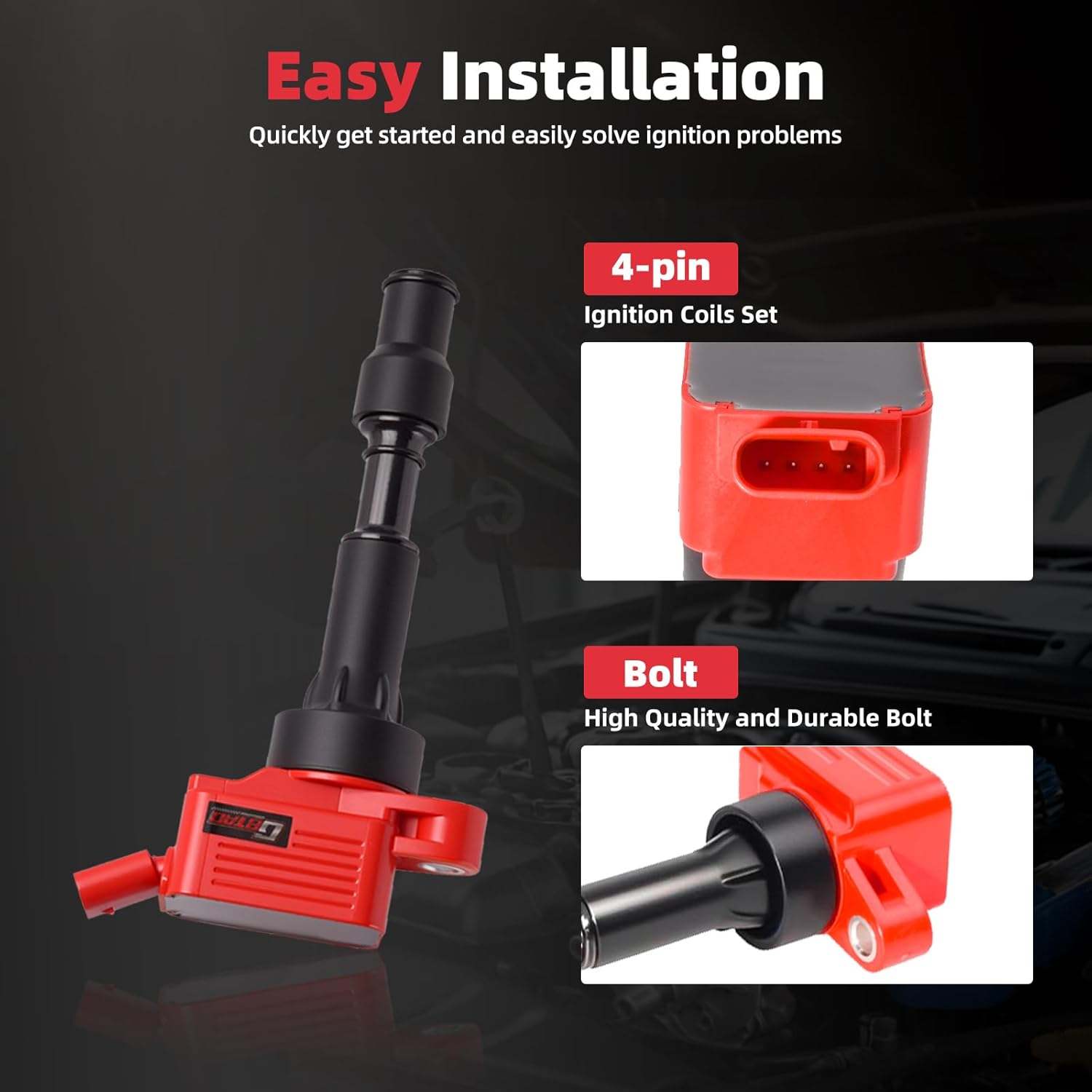 Set of 4 Upgraded Ignition Coil Pack for 2.0L L4 2016 2017 2018 2019 2020 2021 Hyundai Elantra Kona Sonata Hybrid V-eloster Kia Forte Optima Hybrid Soul Replaces UF816 GN10877