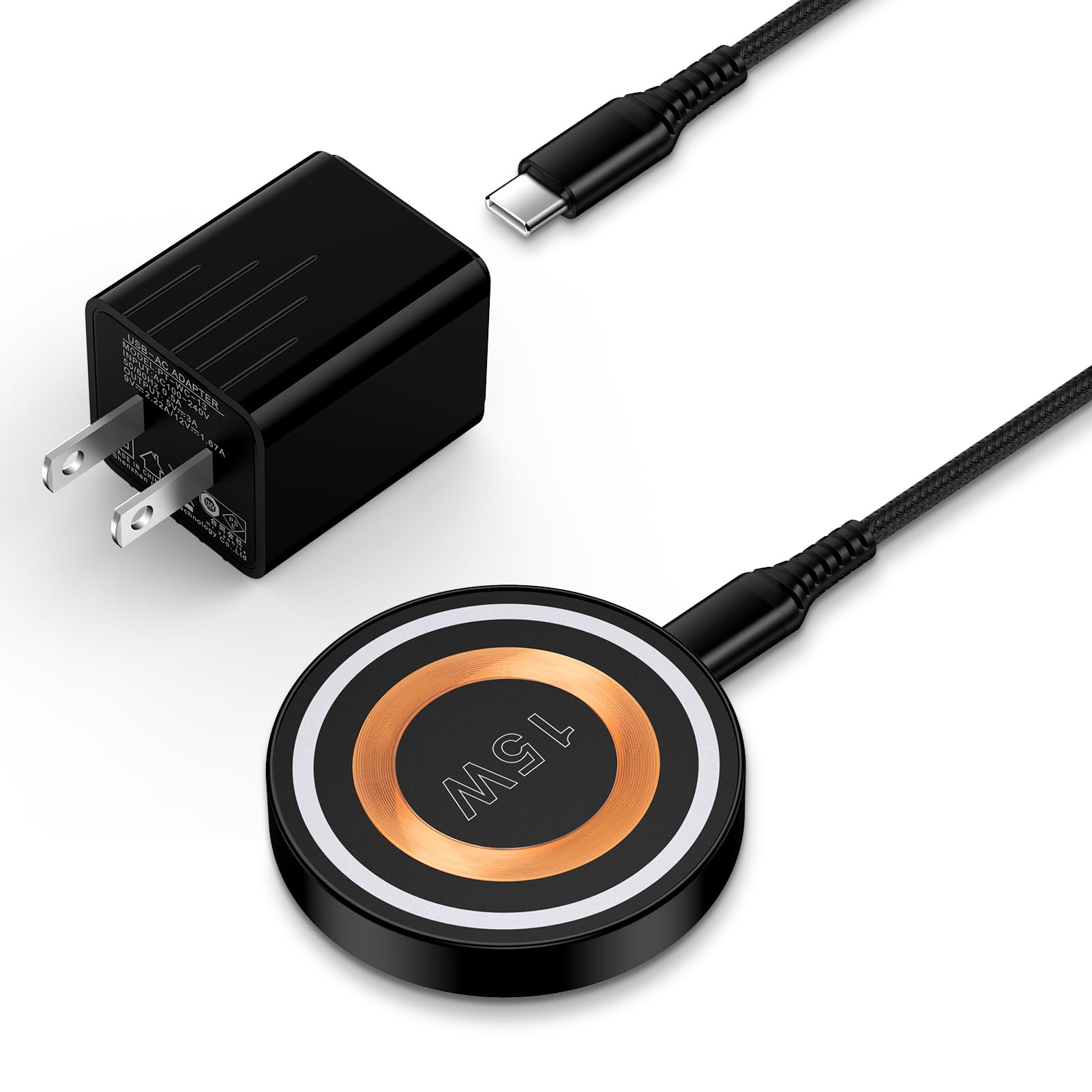 Type-Cコンセント PD 急速充電 [20W/PSE認証済み] 磁気ワイヤレス充電器*1個付き マグセーフ 最大15W出力 置くだけ充電 Type-Cケーブル*スタンド機能付き USB-C コンセント iPhone 16アダプタ USB C電源アダプタ マグネット式 スマホリング一体型 iPhone16/15/14/13/12/11/X/8シリーズ対応 ブラック