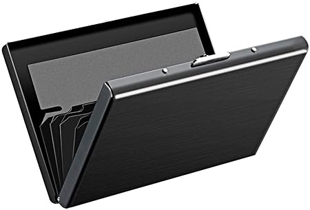 Storite 6 Slots RFID Blocking Metal Credit Card Holder Wallet for Men & Women(Shiny Black,9.5 x 6.5 x 1.3 cm )