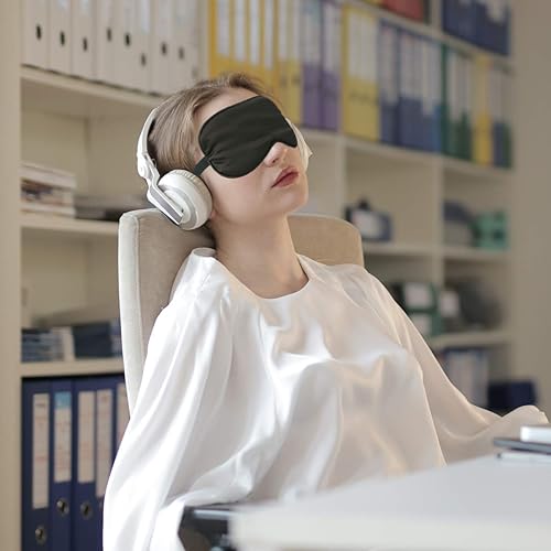 Miniatura 7 de sdoot - Antifaz para dormir para hombres y mujeres, paquete de 2 antifaz de seda súper suave para dormir, color negro