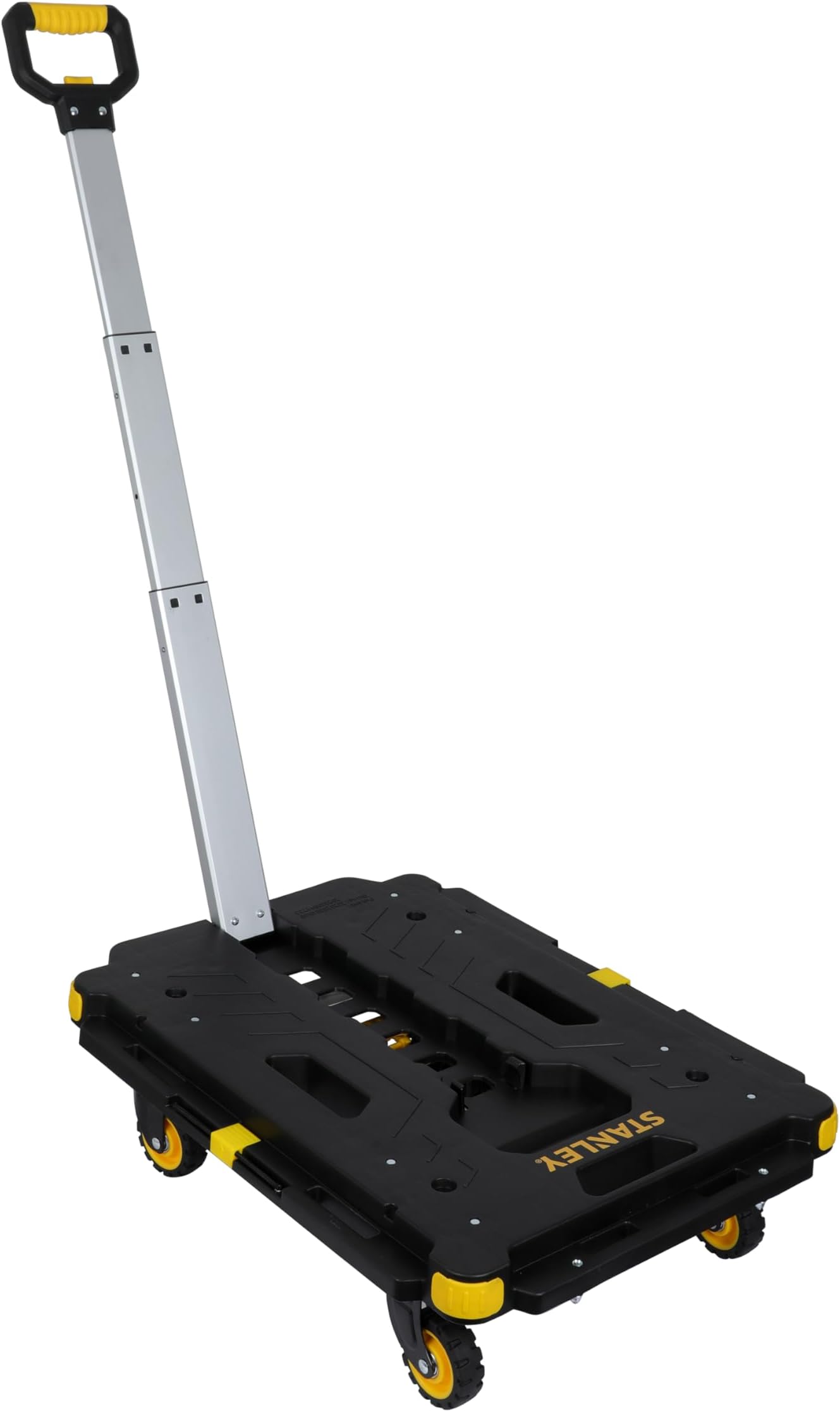 STANLEY SXWT-PC532-SP Flat Folding Utility Platform Dolly, 137kg Load Capacity, Interlocking, 360 Degree 3"(75mm) Swivel Caster Wheels, Open Dimn: 62x45x173 cm, Folded Dimn: 62x45x7.7 cm, Patented