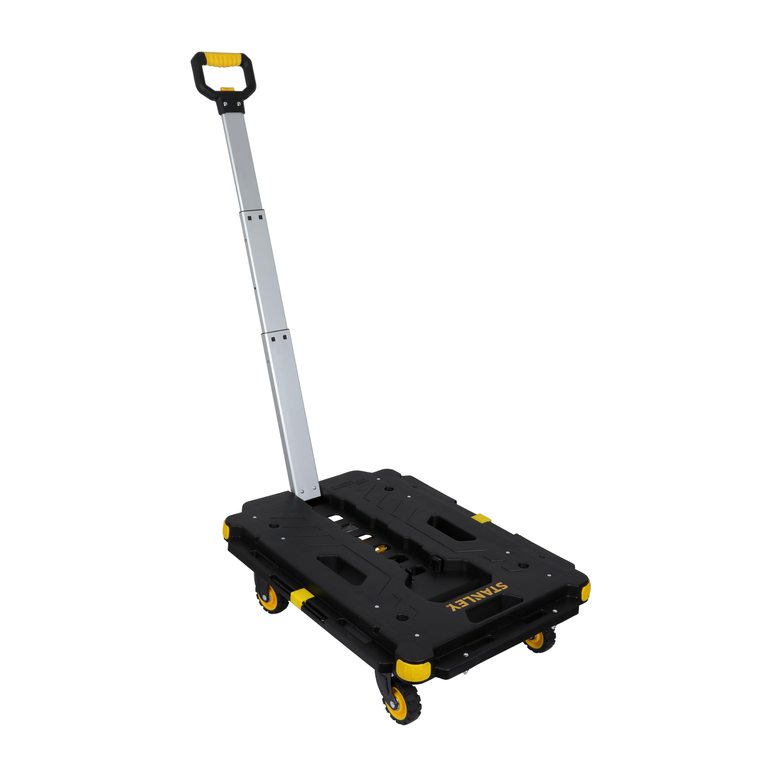 STANLEY SXWT-PC532-SP Flat Folding Utility Platform Dolly, 137kg Load Capacity, Interlocking, 360 Degree 3"(75mm) Swivel Caster Wheels, Open Dimn: 62x45x173 cm, Folded Dimn: 62x45x7.7 cm, Patented