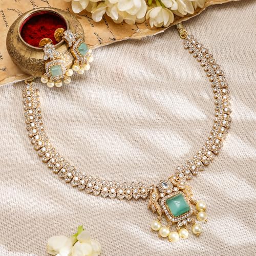 Image of Rubans American Diamond Zirconia Necklace Set Traditional Stylish Jewellery Gift for Women & Girls