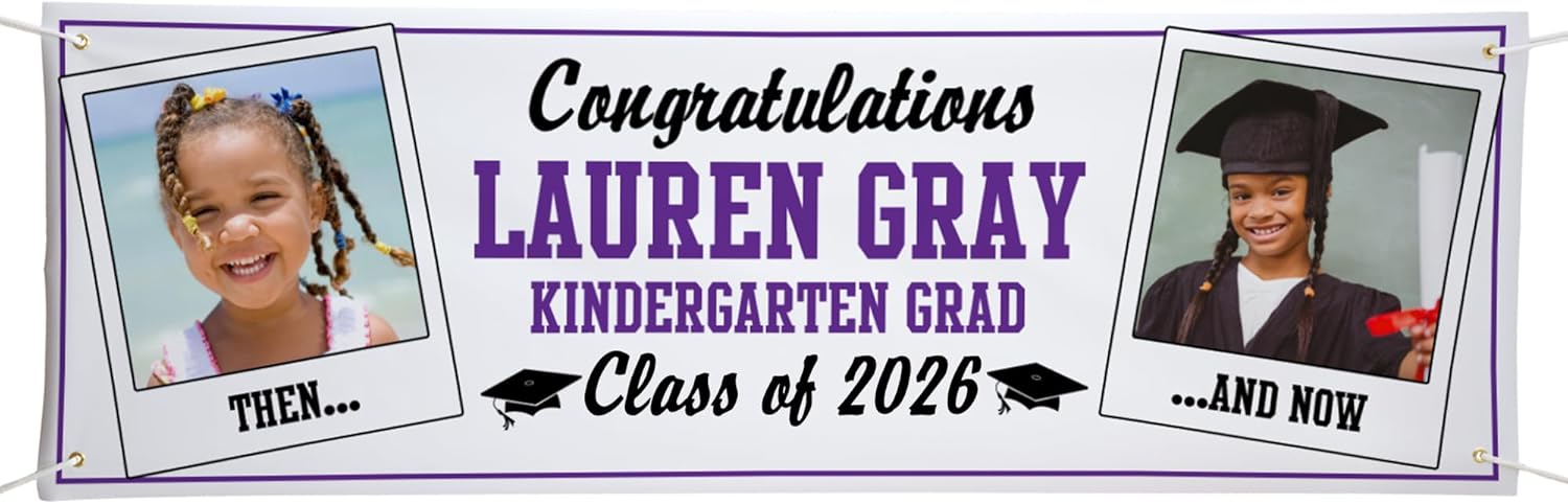Let's Make Memories Personalized 10ft Graduation Banner - Class of 2026 or Any Year - Graduation Party Decorations - Custom Congratulations Banner - Indoor/Outdoor Vinyl - How Time Flies Purple - 10ft