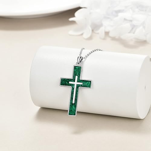 Miniatura 2 de YFN Collar de cruz de plata de ley con colgante de cruz religiosa, regalo cristiano para mujeres y hombres
