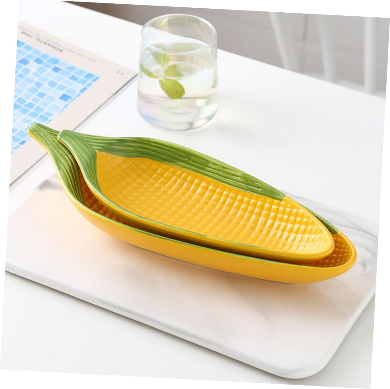 Luxshiny Elegant Ceramic Corn Plate Snack Serving Decorative Kitchen Utensil Home Decor