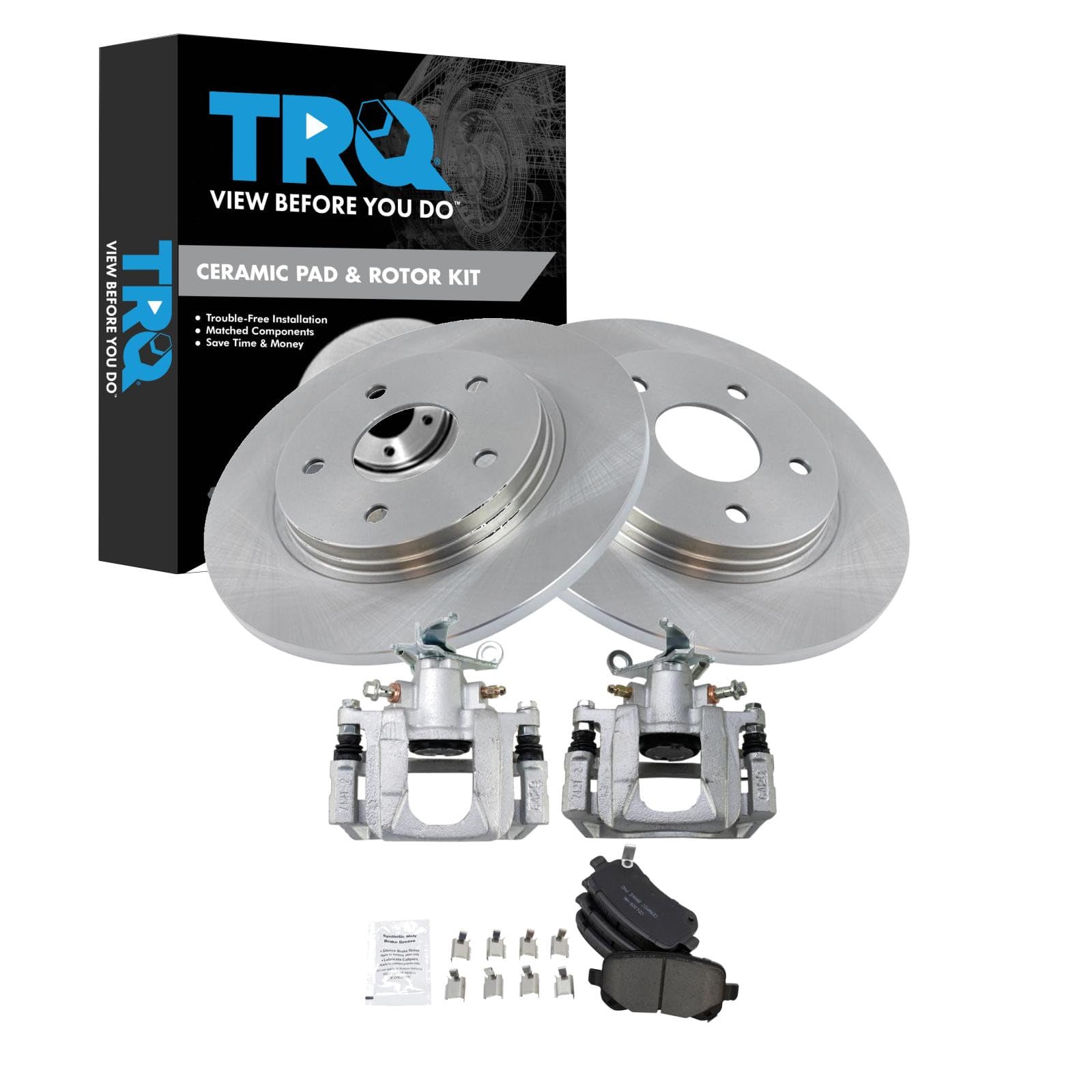 TRQ Rear Brake Pad and Rotor Set Ceramic Rotors Calipers