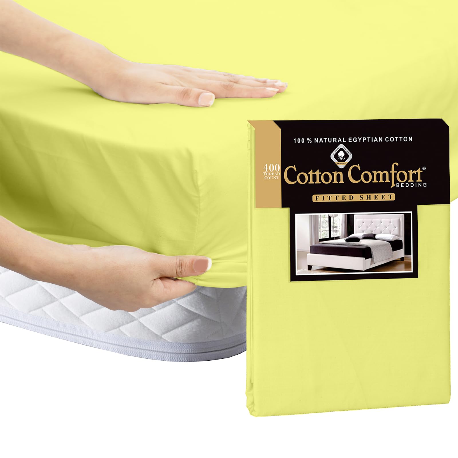 3PCS 100% Egyptian Cotton Single Size Fitted Sheet Set, 40cm Extra Deep Fitted Sheet with Pillowcase Pair, 400 Thread Count Fitted Sheet & Matching Pillow Case Set Luxury Bed Sheets - Single Size