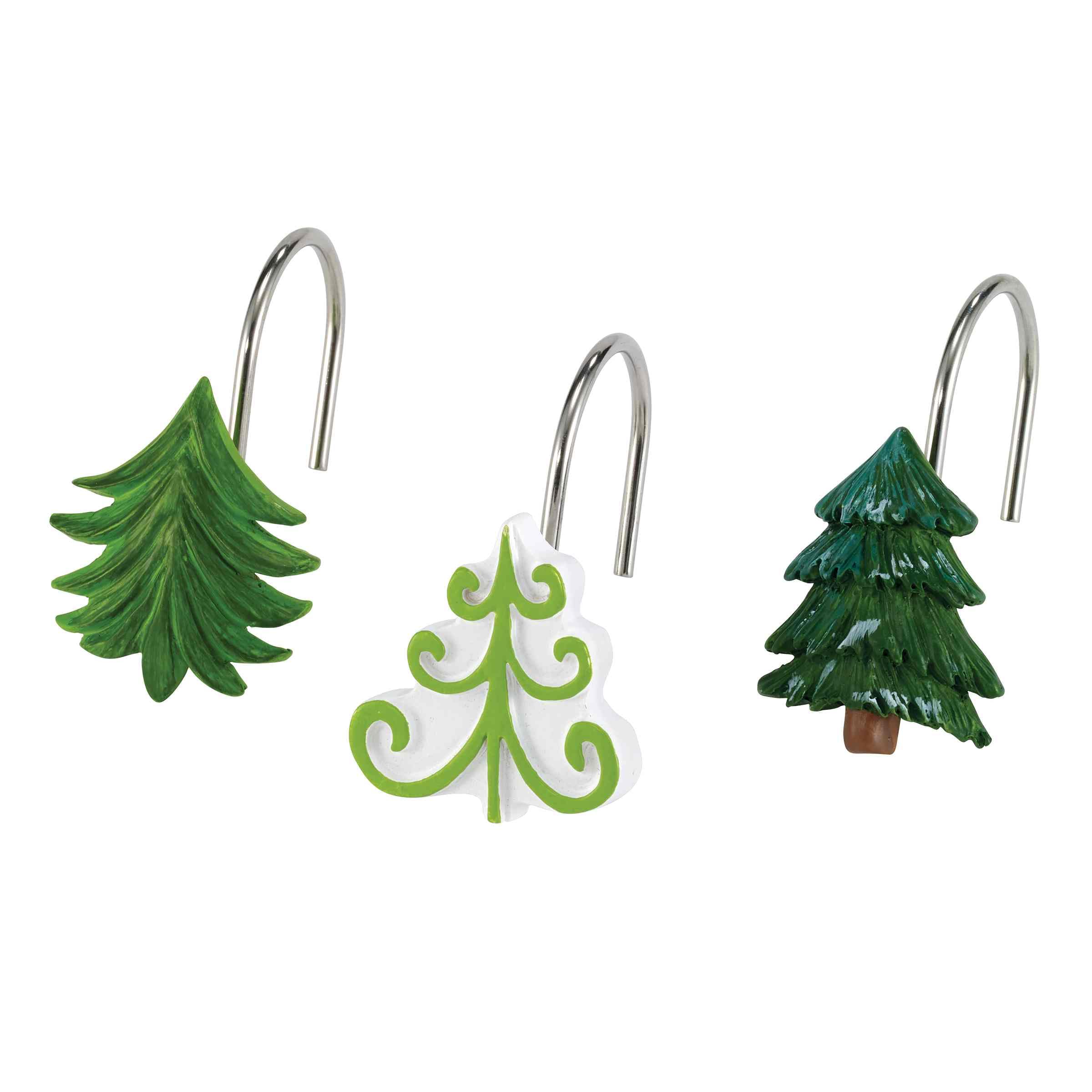 Avanti Weihnachts-Duschvorhang Set Mit 12 Haken - Festliche Bäume-Motiv, 183x183 Cm, Polyester