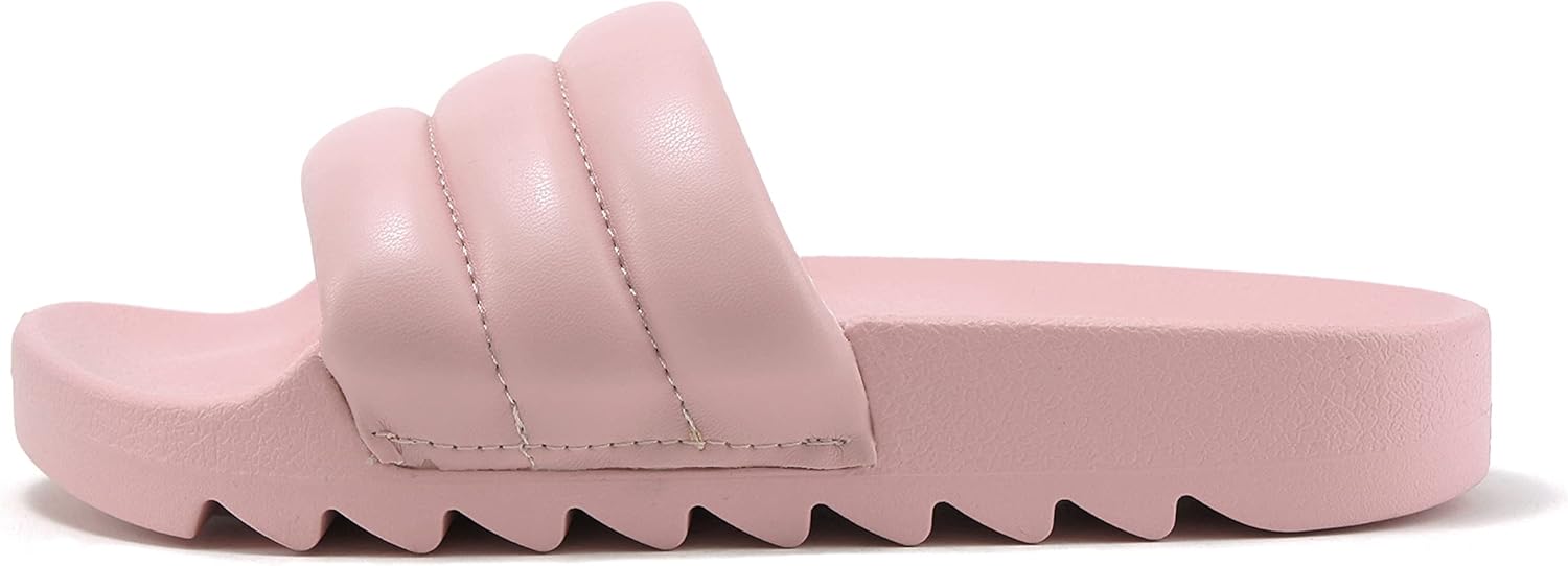Soda BETWEEN ~ Women Flat Open Toe Single Plush Wide Strap With Fashion Footbed Slide Sandal (8, PINK PU, numeric_8)