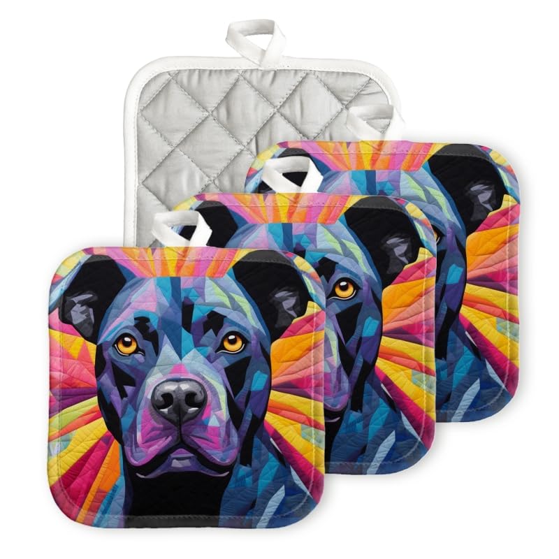 BaHomeck Pot Holder 4pcs,Abstract Art Painting of Black Pitbull Square Heat Resistant Hot Pads for Cook Oven Kitchen with Hang Loop Potholder Easy to Store 6.7inch*6.7inch