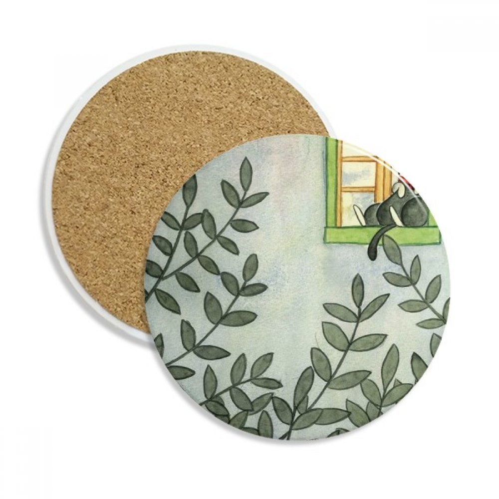 Eviter les traces de tasse avec ce coaster céramique absorbant motif chat aquarelle