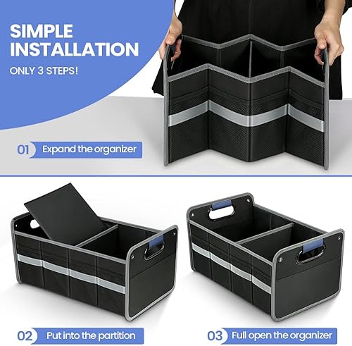 Miniatura 7 de Organizador de maletero de automóvil para SUV, organizador de almacenamiento de automóvil, asas reforzadas, plegable, multicompartimento, plegable e