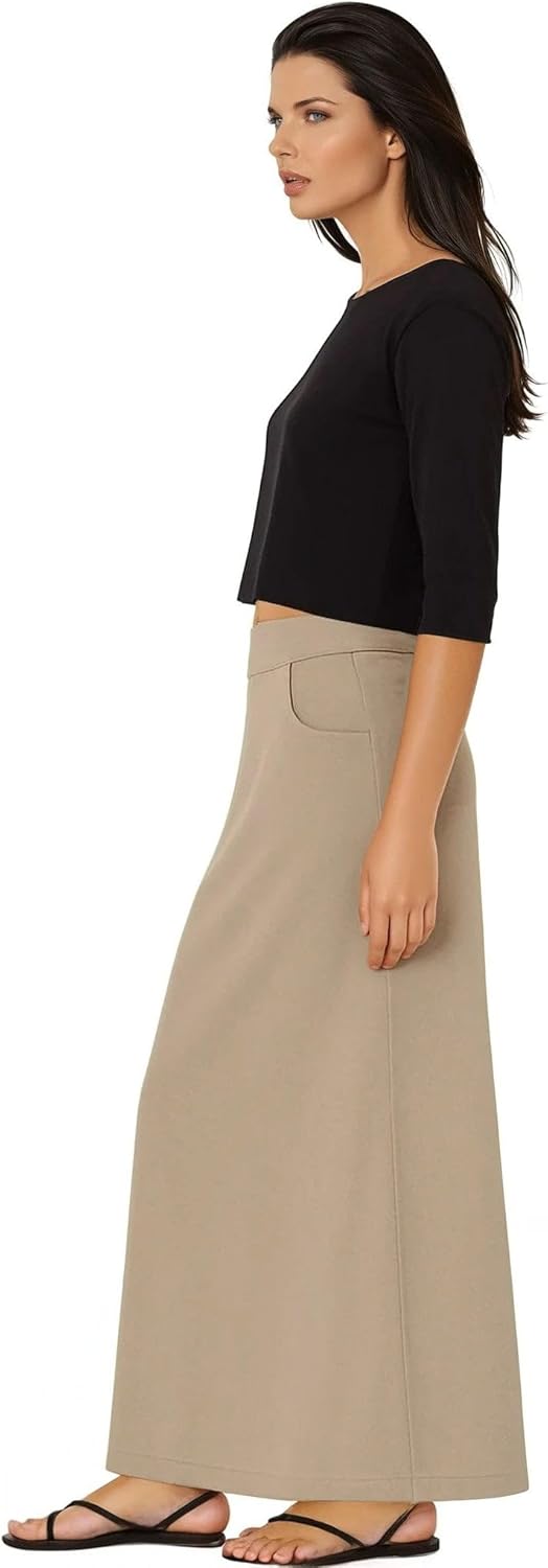 Baby'O Women's Stretch Cotton Knit Western Style A-Line Maxi Skirt with Jeans-Style Front Pockets - Image 5