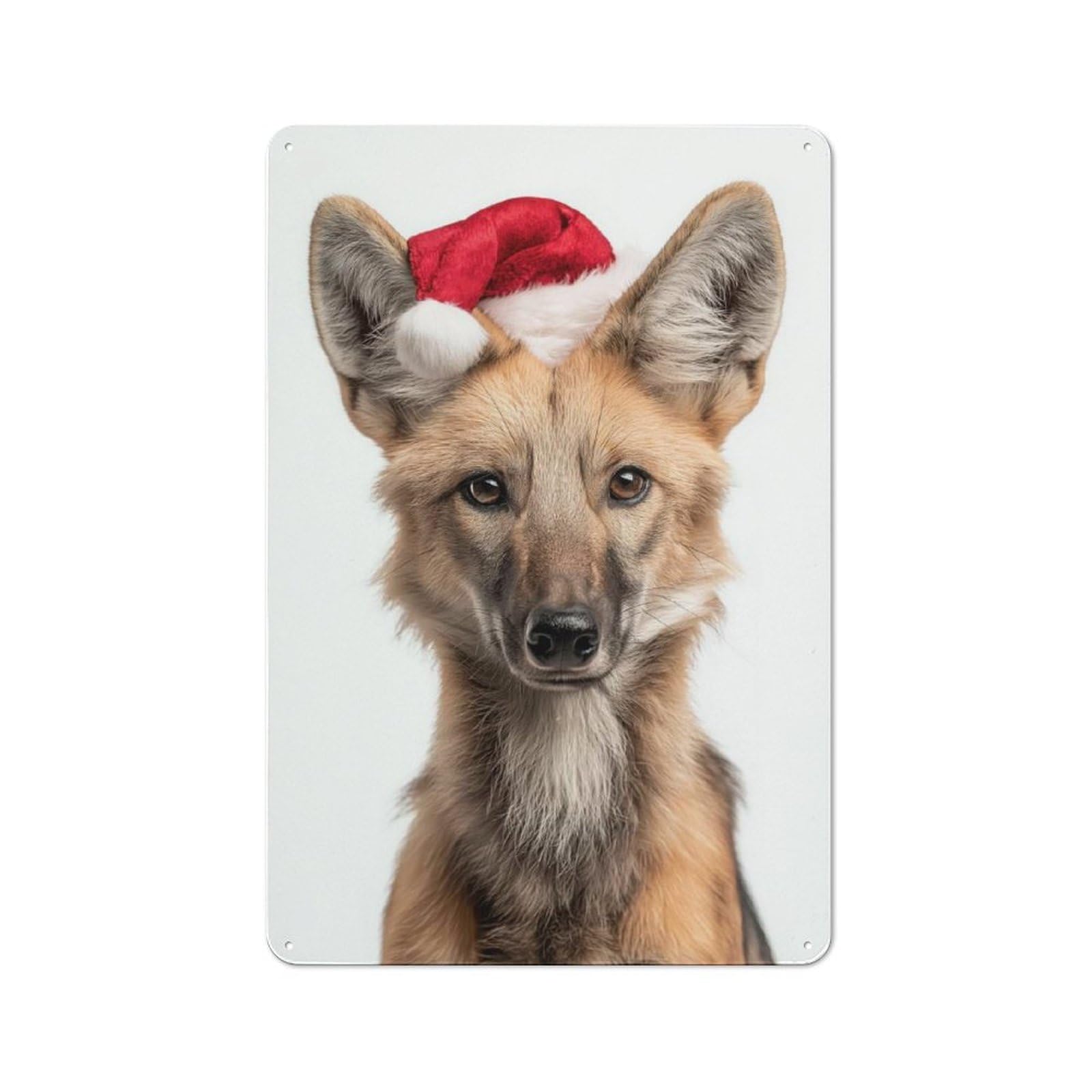 Junmoney Maned Wolf Christmas Portrait Tin Wall Plaque 30X20cm With For Studio Or Craft Room, For Cooler-Season Styling In Studio And Craft Room