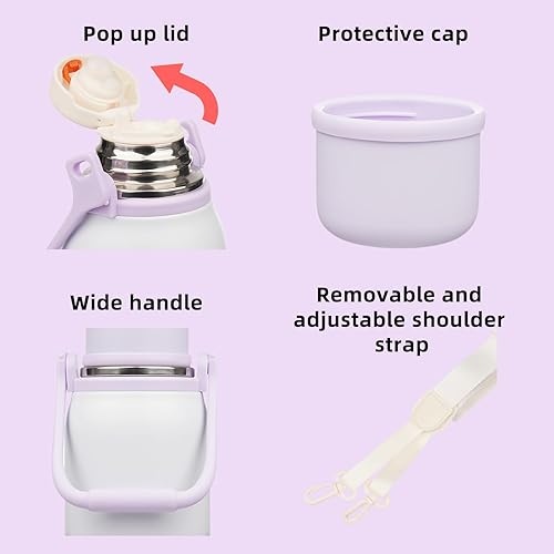 Miniatura 3 de BJPKPK Botella de agua aislada de acero inoxidable de 27 onzas con asa y tapa de taza, botella térmica de metal de viaje, perla morada