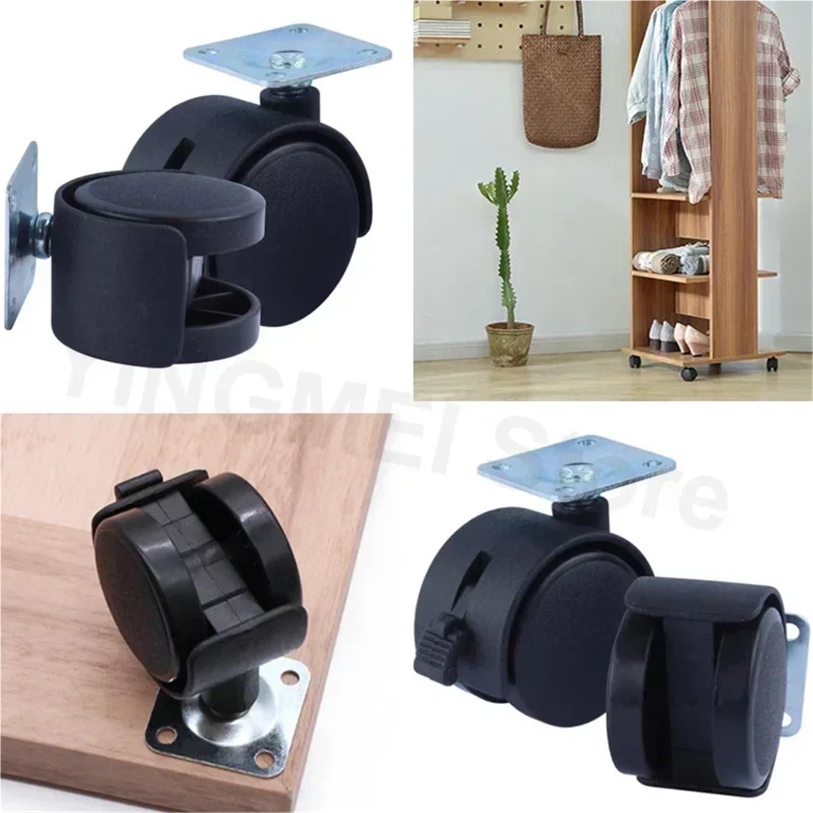 4 pz 1.5 Pollice Universale Ruota Girevole Caster Ruota A Rulli i Sedia Da Ufficio Caster Con Freno for I Bagagli Sedia Accessori, Facile da Installare(1.5in without brake)