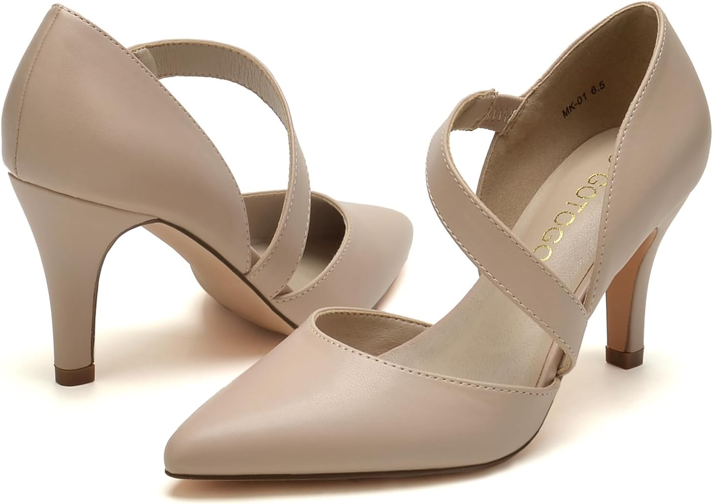 GOTOGO Women's Closed Toe Nude Heel Pointed Toe Pumps 3 inch Dress Shoes for Women (Nude pu. 11) - Image 2