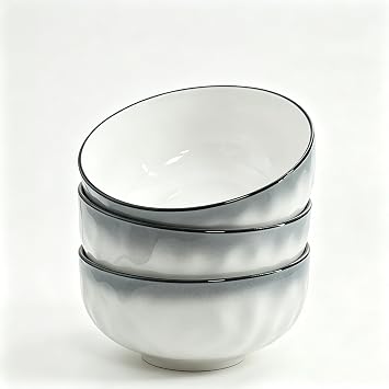 7.8 Inch Large Ceramic Soup Bowl Set of 3 | 54 oz Ombre Gray Gradient Ramen Noodle Bowl | Microwave Oven Dishwasher Safe | Pasta Salad Pho Udon Poke Cereal Fruit Japanese Serving Bowl