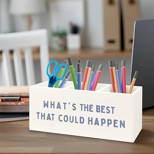 Miniatura 3 de What the Best That Could Happen - Soporte inspirador de madera para lápices para accesorios de escritorio de oficina, decoración de escritorio
