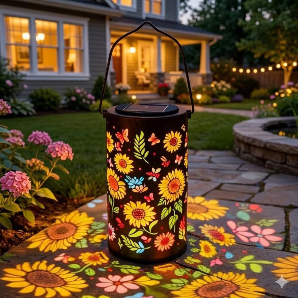 Colorful Sunflower Solar Garden Lantern,Sonnenblumen Solar Lantern im Freien wasserdicht IP65,Farolillos Solares Exterior,Lámpara de Girasol para Balcón Patio Escritorio Césped Camping Regalo