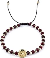 Vista 32 de Pulsera ajustable con moneda de San Benito y cuentas redondas naturales de coral rojo para mujer